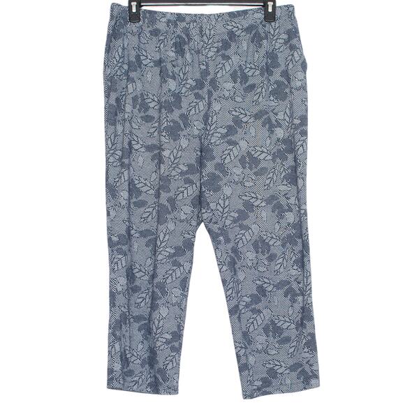 Lands End Pants Sport Knit High Rise Pull On Boho Lounge Floral Blue Size XL 18 - Picture 1 of 6